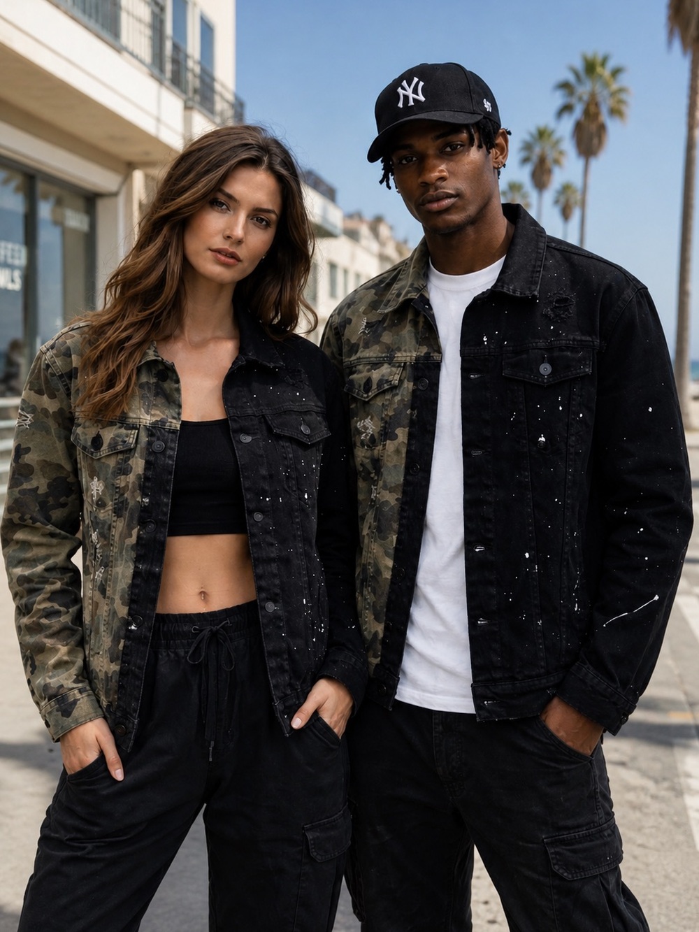 KDNK Split Camo & Black Denim Jacket Unisex Size Medium